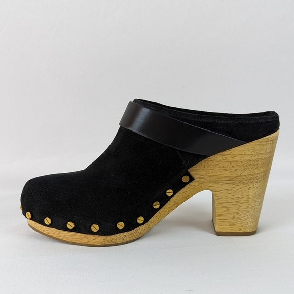 Veronica Beard Dacey Clog Suede Studded Trim Stacked Heel Black 9.5 NWOB - Picture 4 of 14